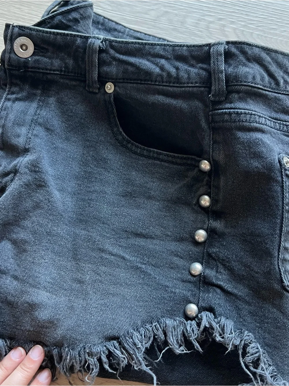 Black Denim Shorts with Silver Studs